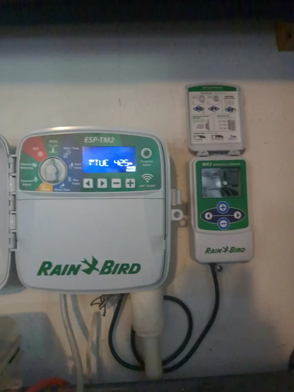 Rain Bird controller with a wireless rain and freeze sensor receiver